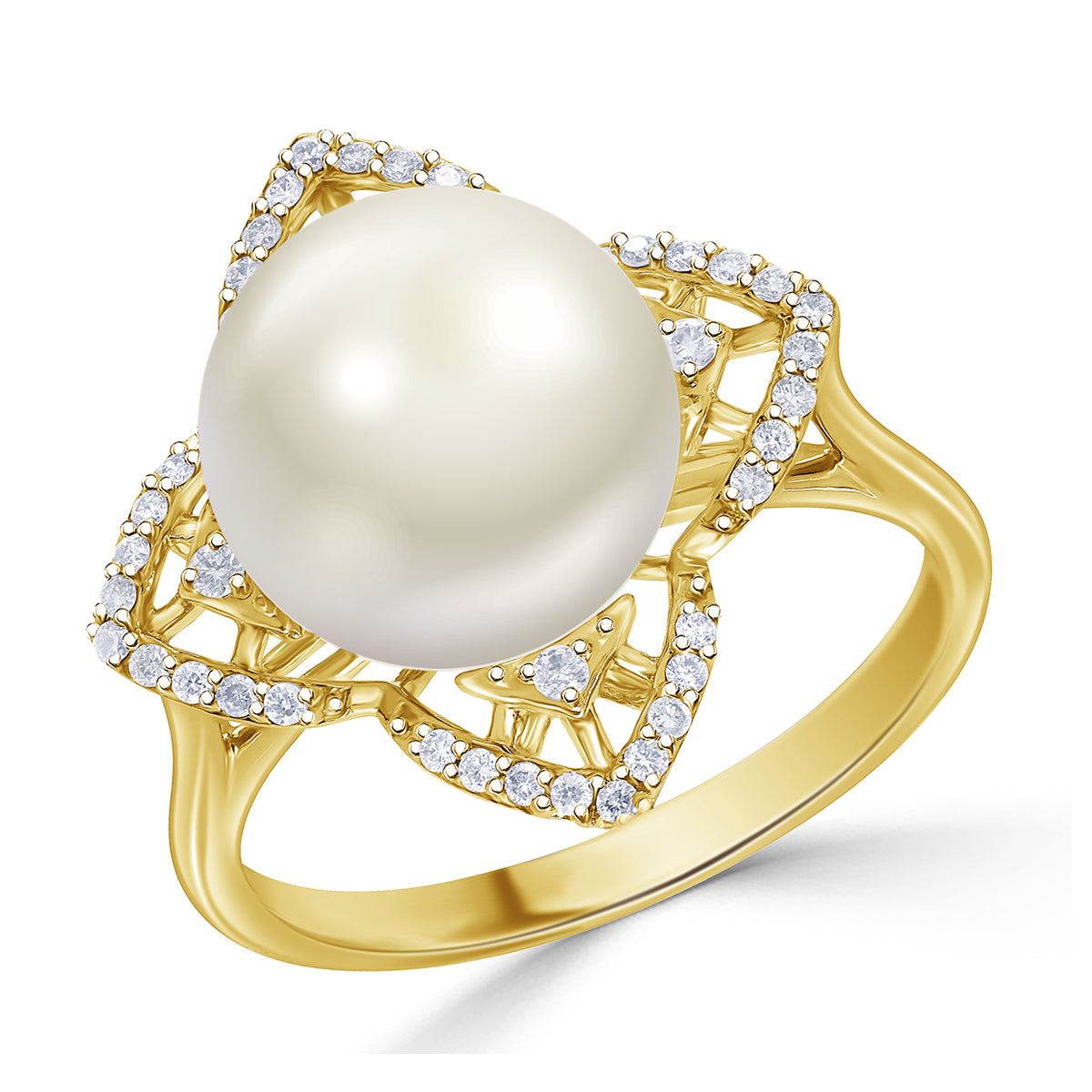 Yumi Freshwater Pearl Ring set with Diamonds