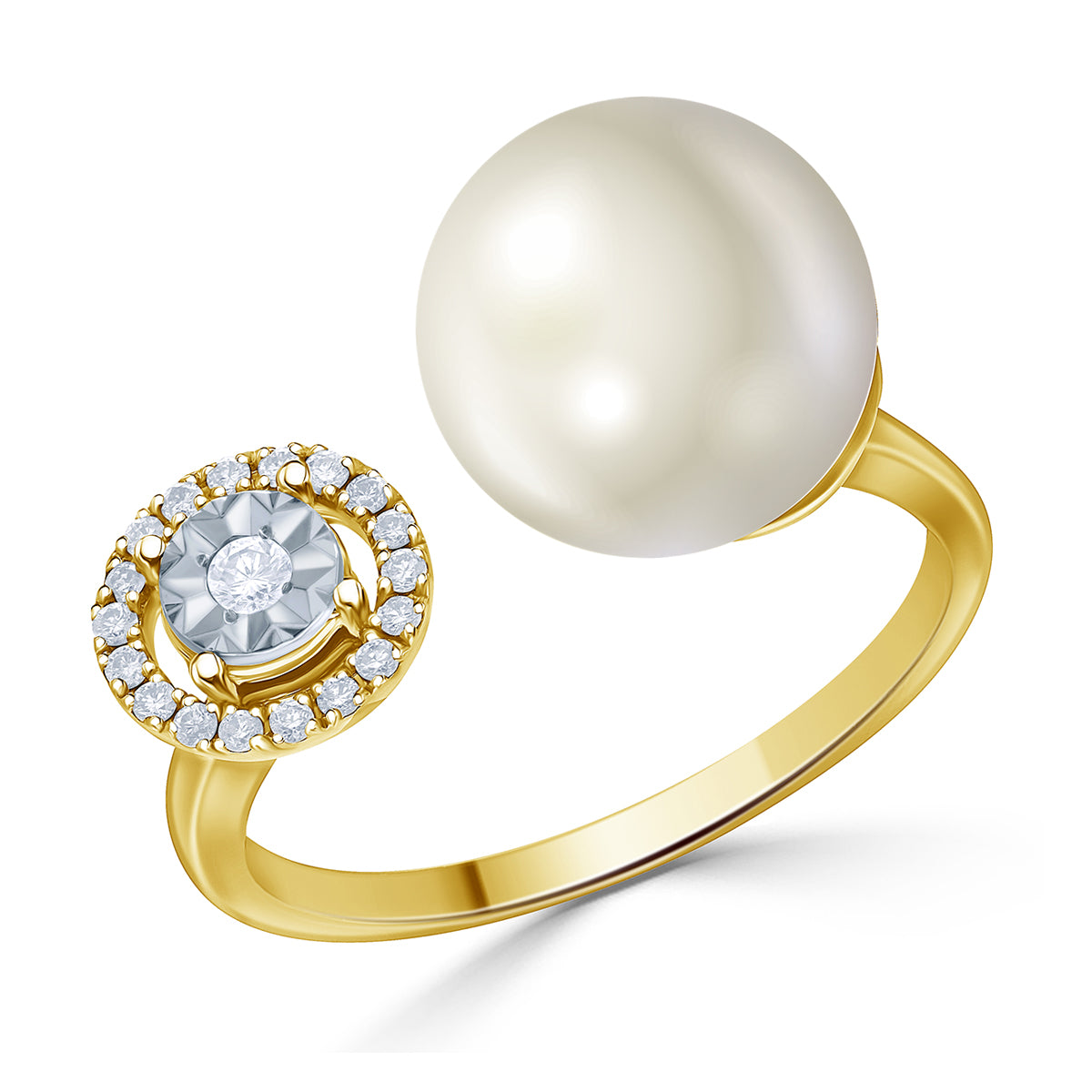 Yumi Freshwater Pearl Ring set with Diamonds