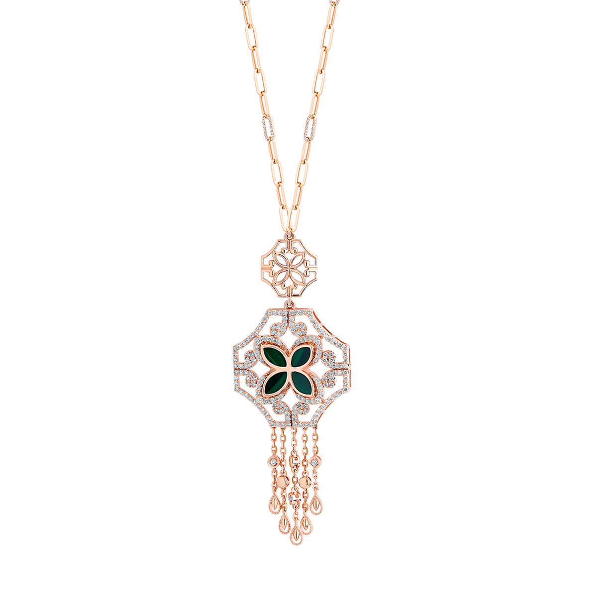 Zahara 18k Gold Necklace set with Diamond & Malachite
