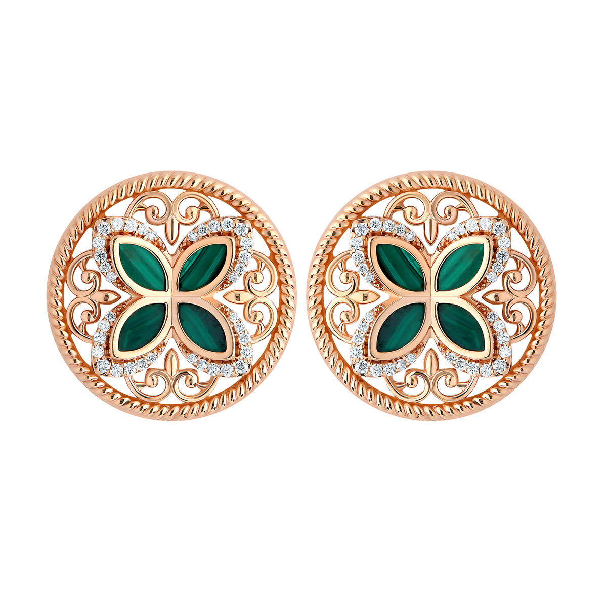 Zahara 18k Gold Earrings set with Diamond & Malachite