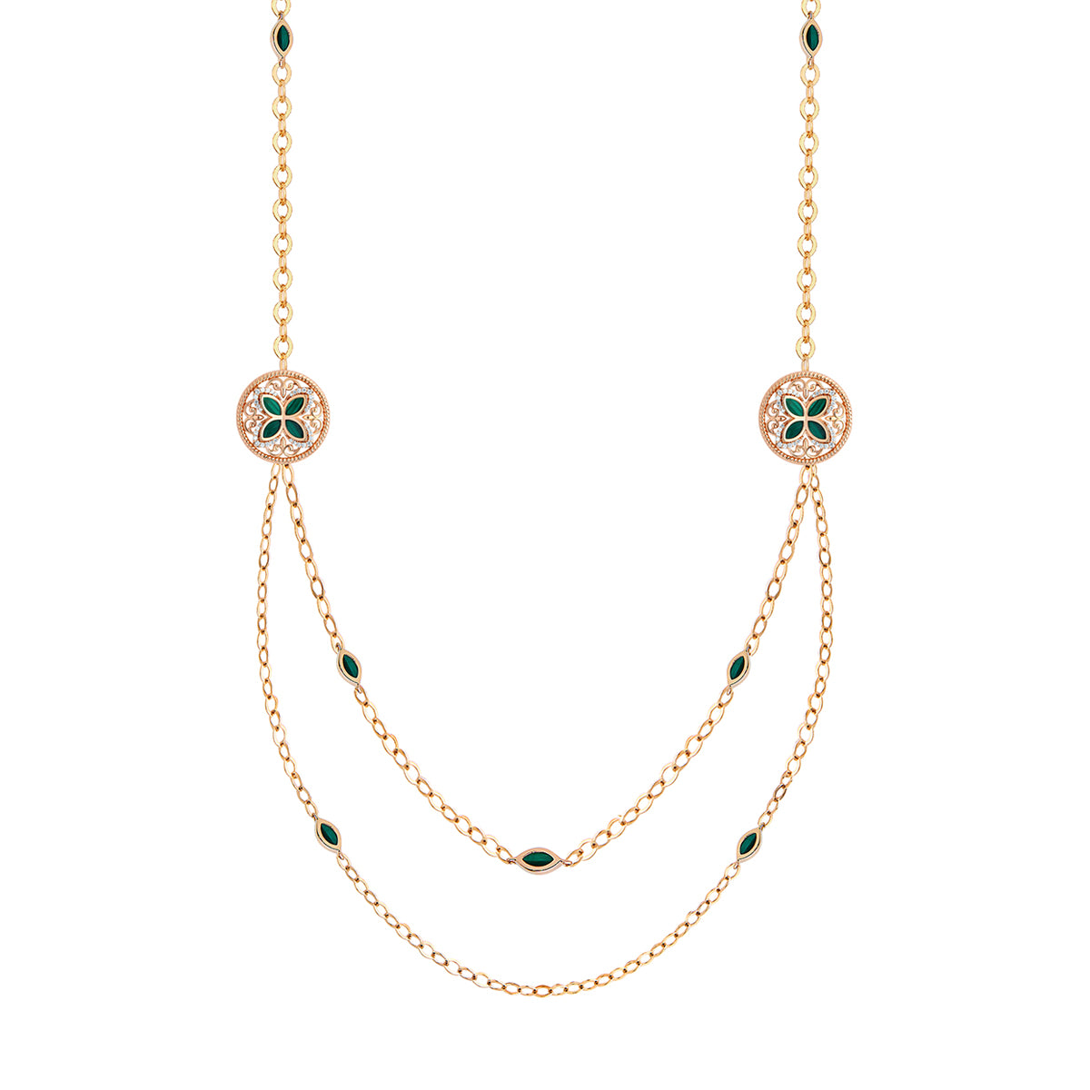 Zahara 18k Gold Necklace set with Diamond & Malachite