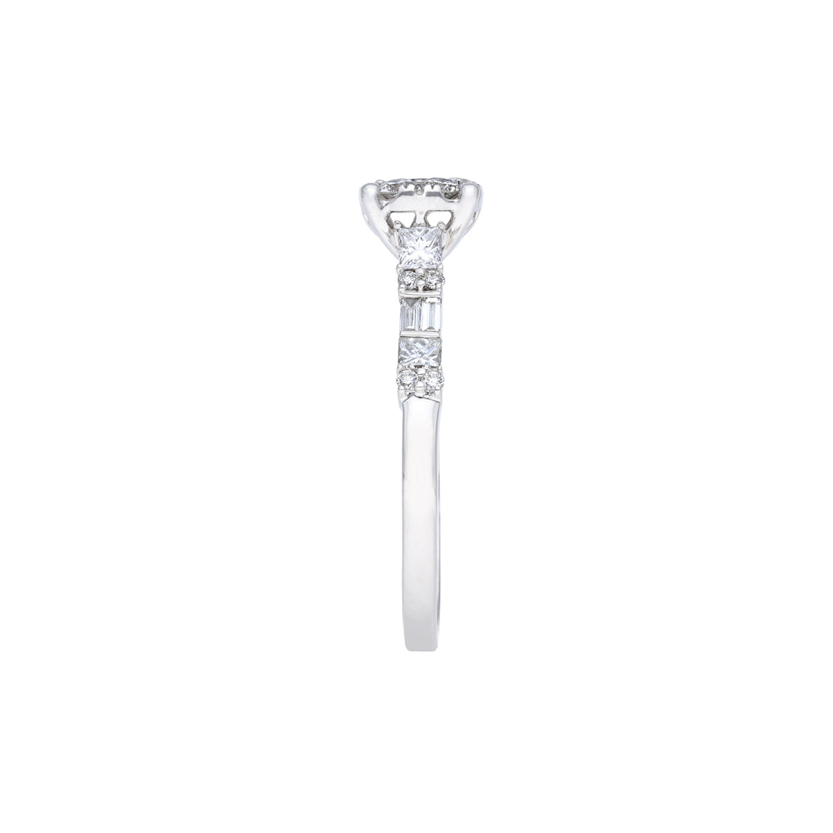 Al Aroosa 18K White Gold  Twin Ring with Round and Baguette Diamonds