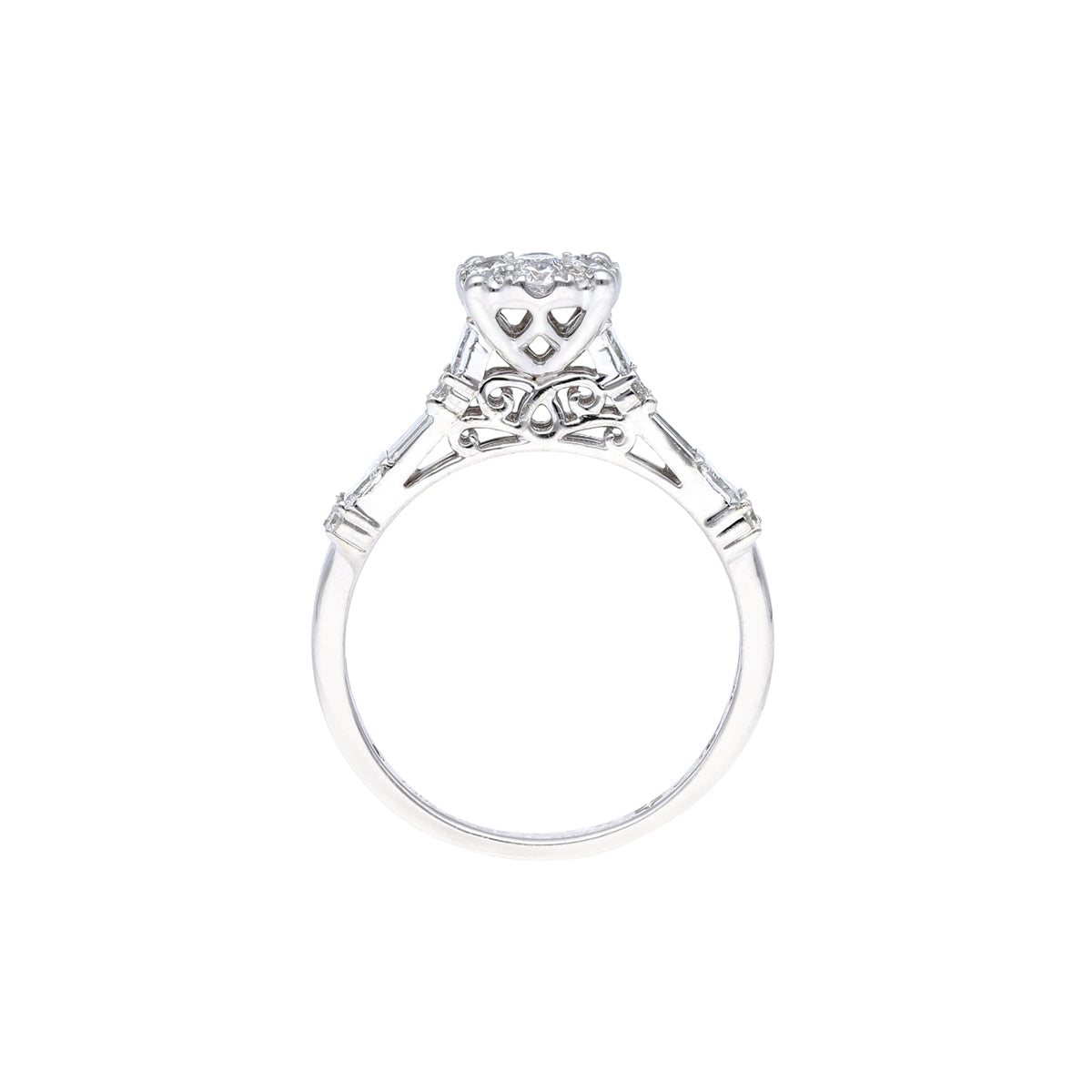 Al Aroosa 18K White Gold  Twin Ring with Round and Baguette Diamonds