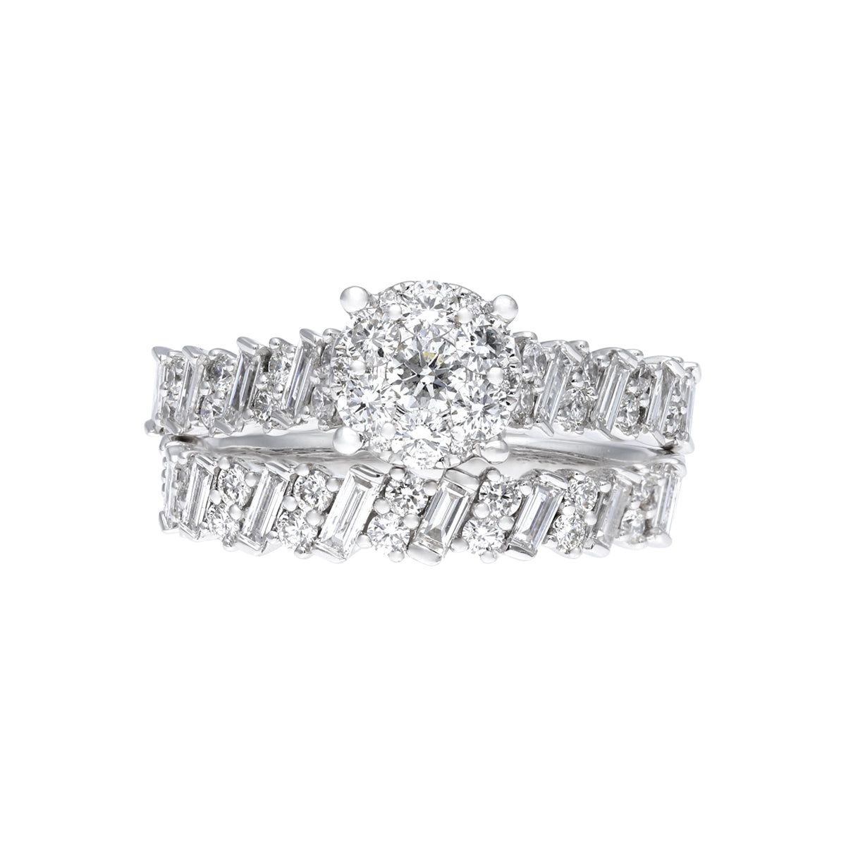 Al Aroosa 18K Twin Ring with Round and Baguette Diamonds