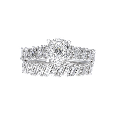 Al Aroosa 18K Twin Ring with Round and Baguette Diamonds