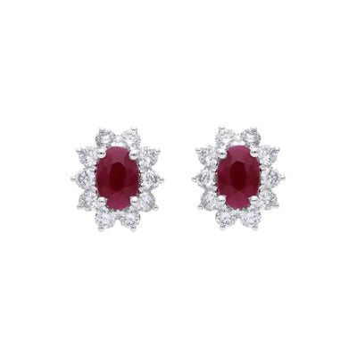 18K Diana Setting Stud Earring with Ruby and Diamonds