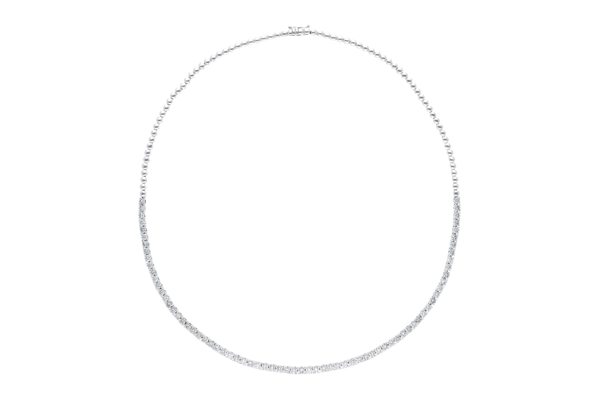 Johara Classic One Row 18K "Half" Setting Tennis Diamond Necklace