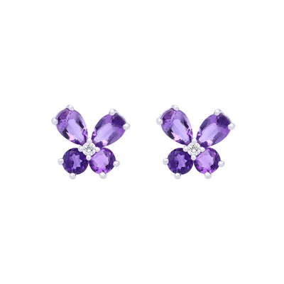 Qataf Butterfly Design18K Earring with Amethyst and Diamonds