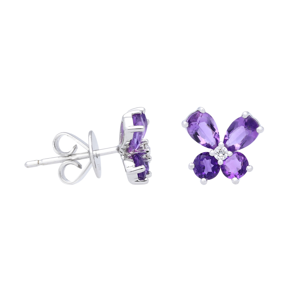 Qataf Butterfly Design18K Earring with Amethyst and Diamonds