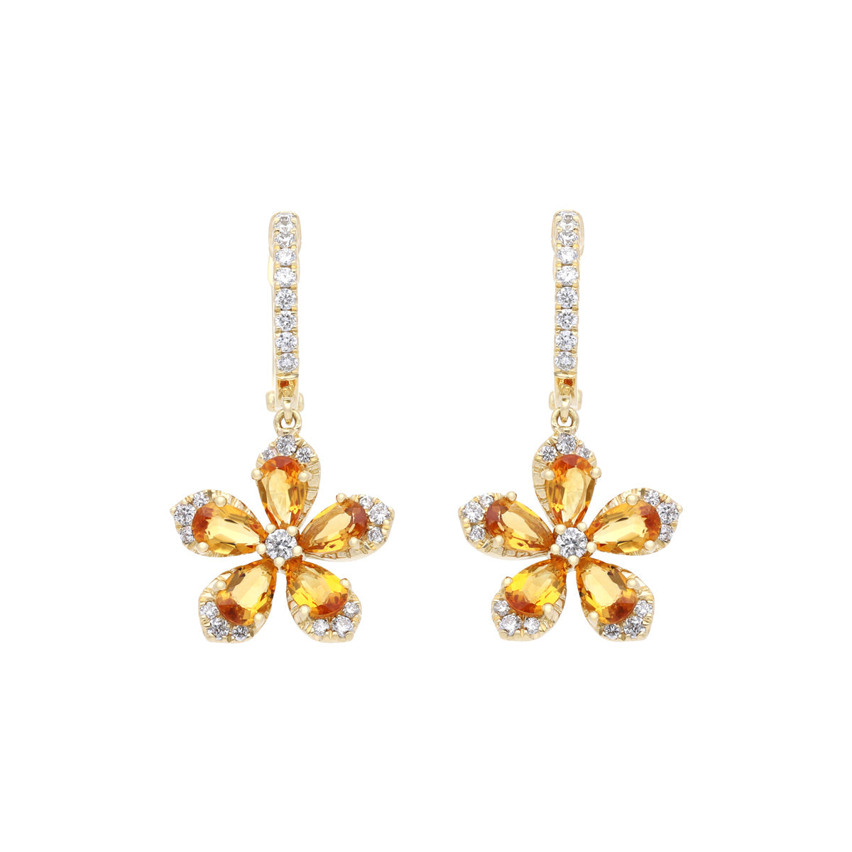 Qataf Flora Design 18K Earring with Citrine and Diamonds