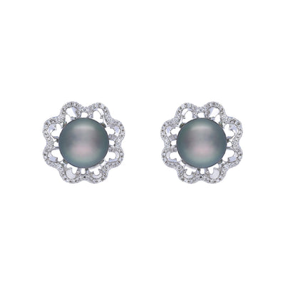 18k White Gold Earring With 9mm South Sea Black Pearl