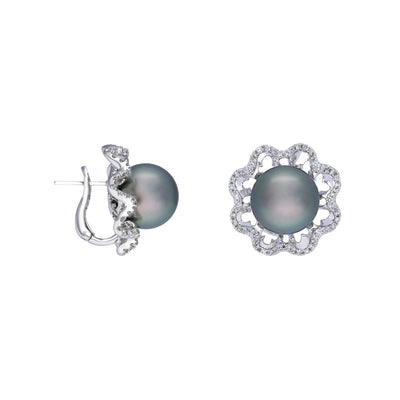 18k White Gold Earring With 9mm South Sea Black Pearl