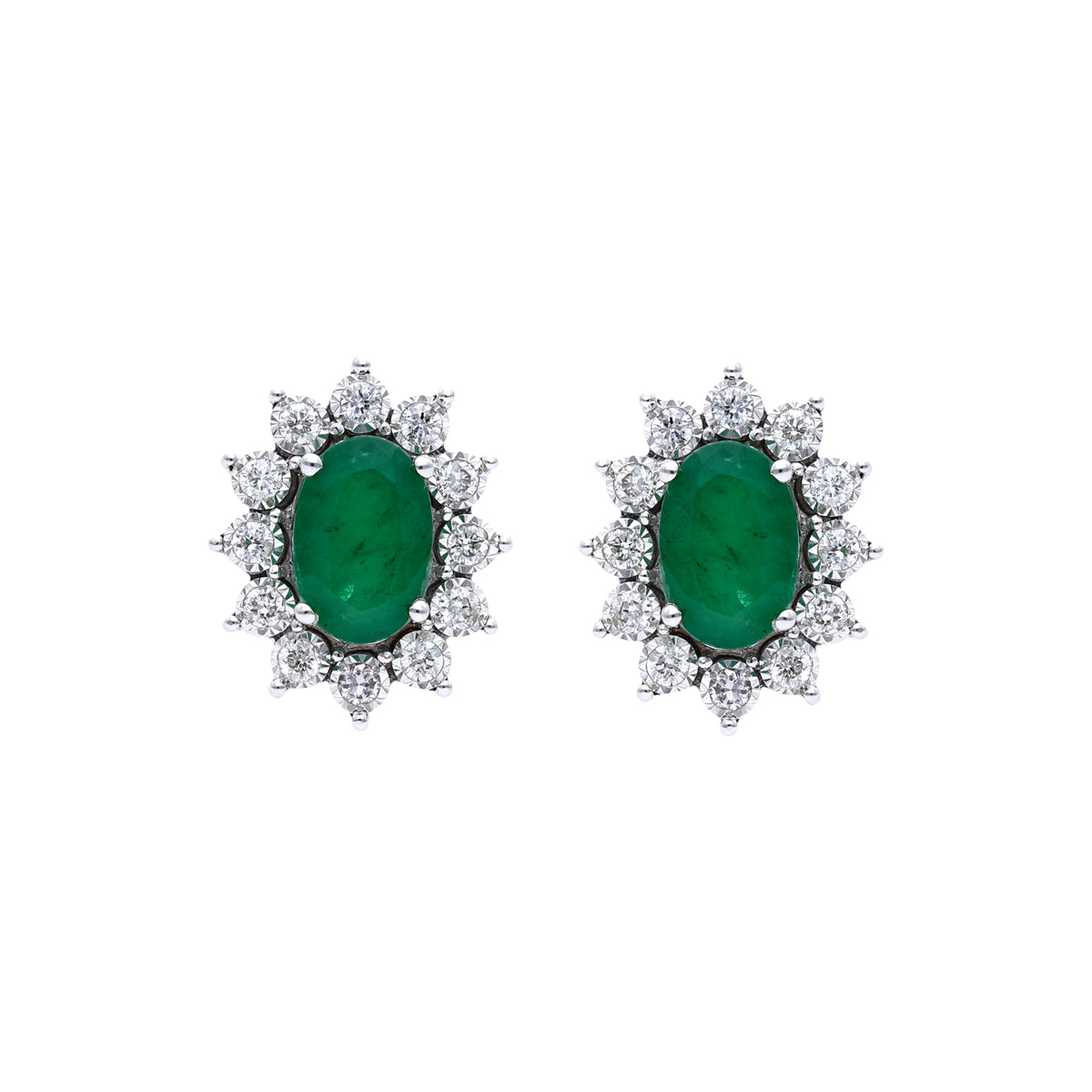 18K Diana Setting Stud Earring with Emerald and Diamonds