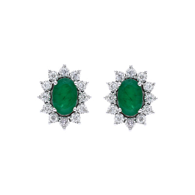 18K Diana Setting Stud Earring with Emerald and Diamonds