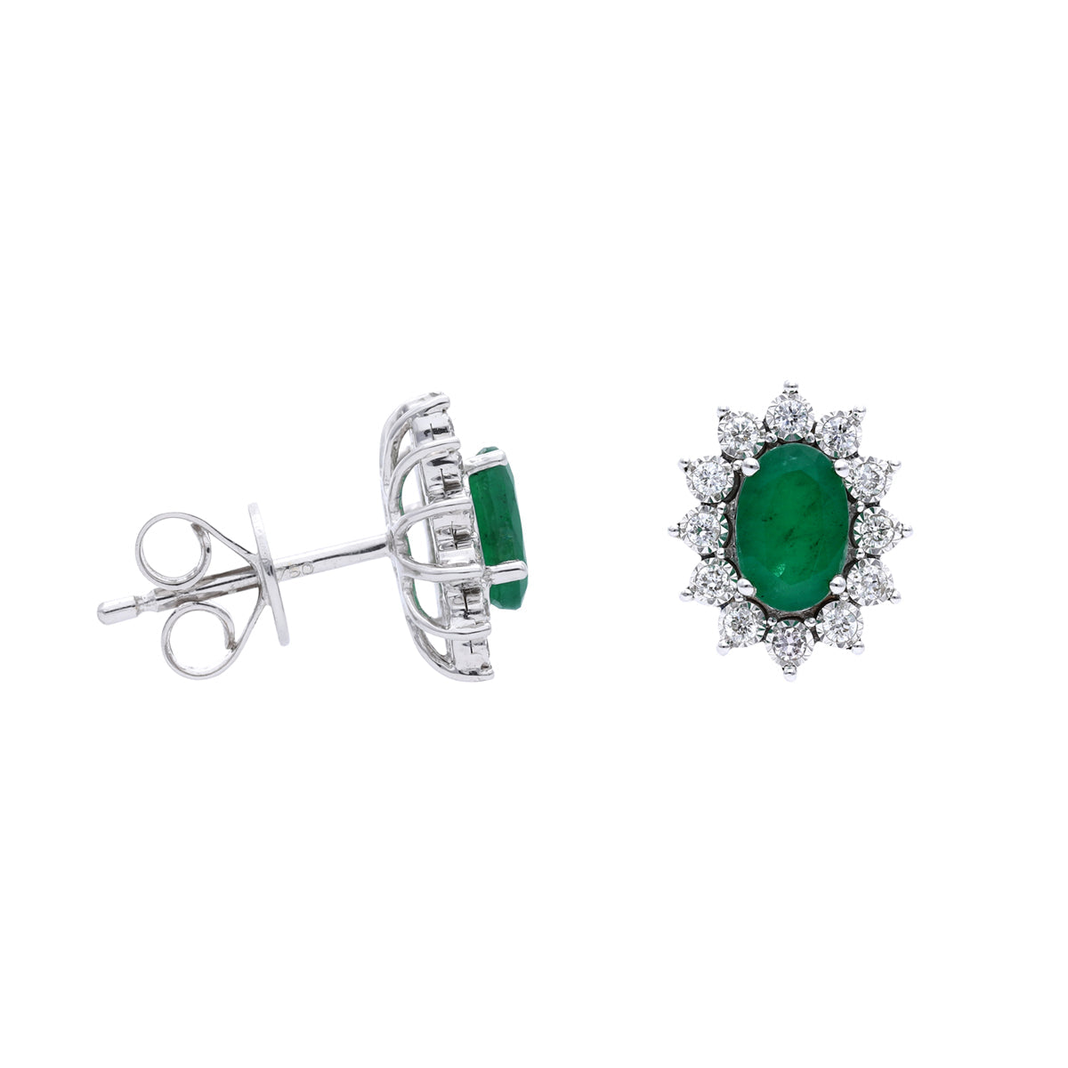 18K Diana Setting Stud Earring with Emerald and Diamonds