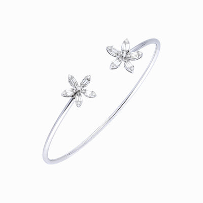 La Baguette Petal shaped Open 18K Diamond Bangle