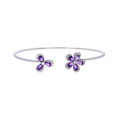 Qataf Flora Design 18K White Gold Bangle with Amethyst and Diamonds