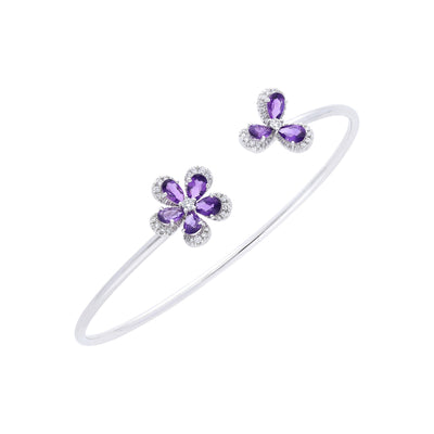 Qataf Flora Design 18K White Gold Bangle with Amethyst and Diamonds