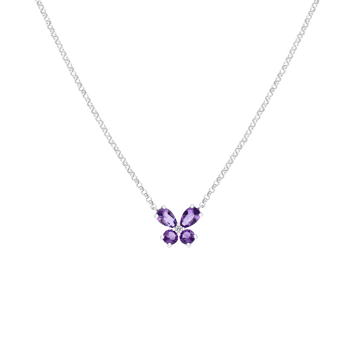 Qataf Butterfly Design 18K Pendant Chain with Amethyst and Diamonds