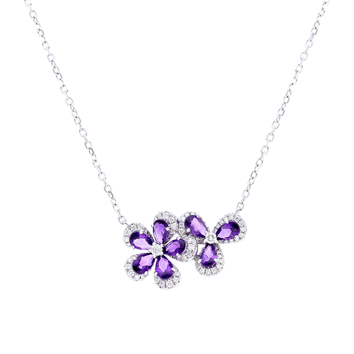 Qataf Flora Design 18K Pendant Chain with Amethyst and Diamonds