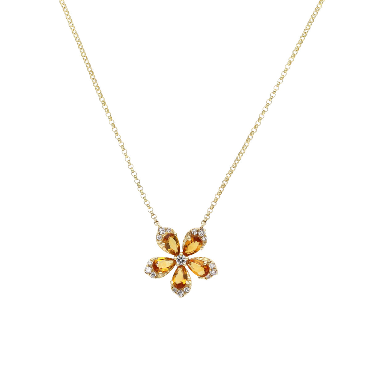 Qataf Flora Design 18K Pendant Chain with Citrine and Diamonds