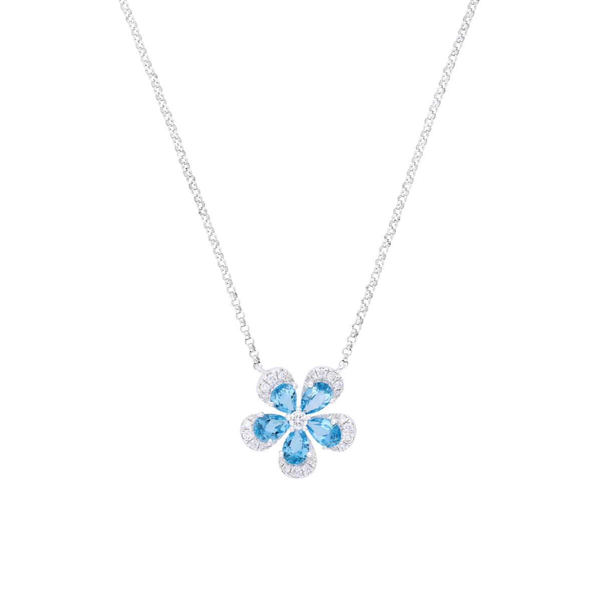 Qataf Flora Design18K Pendant Chain with Blue Topaz and Diamonds