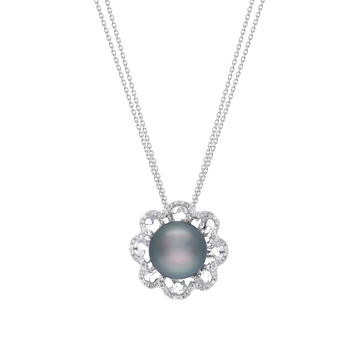 18k White Gold Pendant Chain With 9mm South Sea Black Pearl