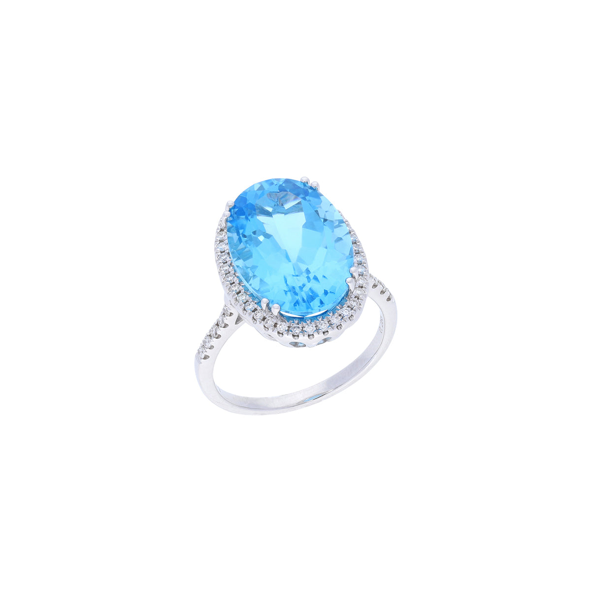 18k Ring With Diamond And Blue Topaz