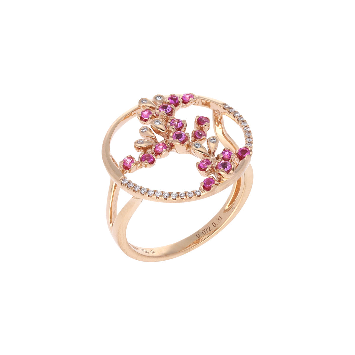 Qataf Floral Design 18K Ring with Pink Sapphire and Diamonds