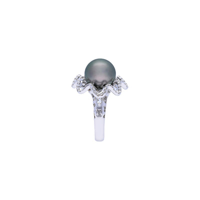 18k Ring With 9mm South Sea Black Pearl